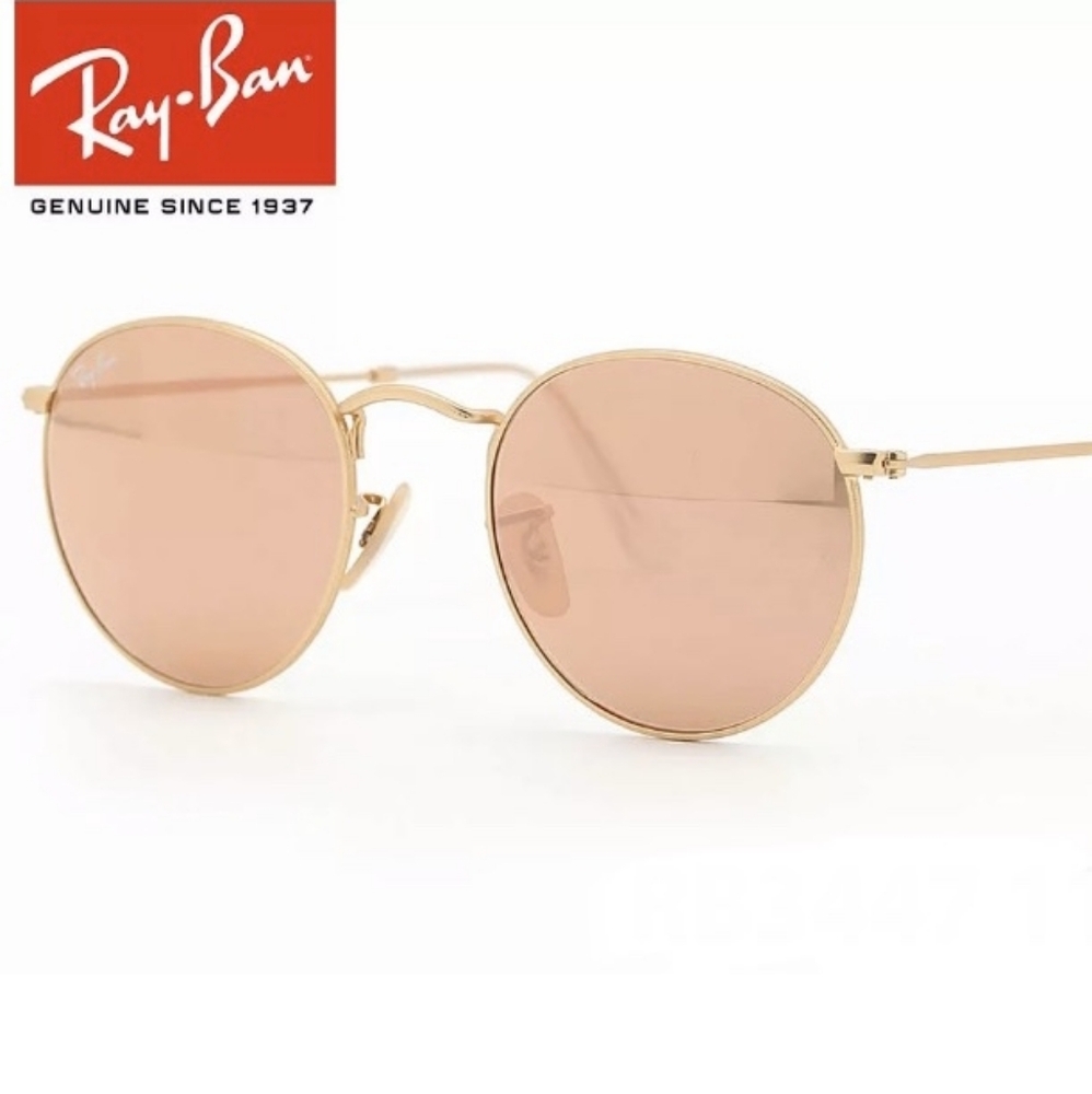 RayBan Round Metal Pink Mirror Lenses RB3447 Men & Women